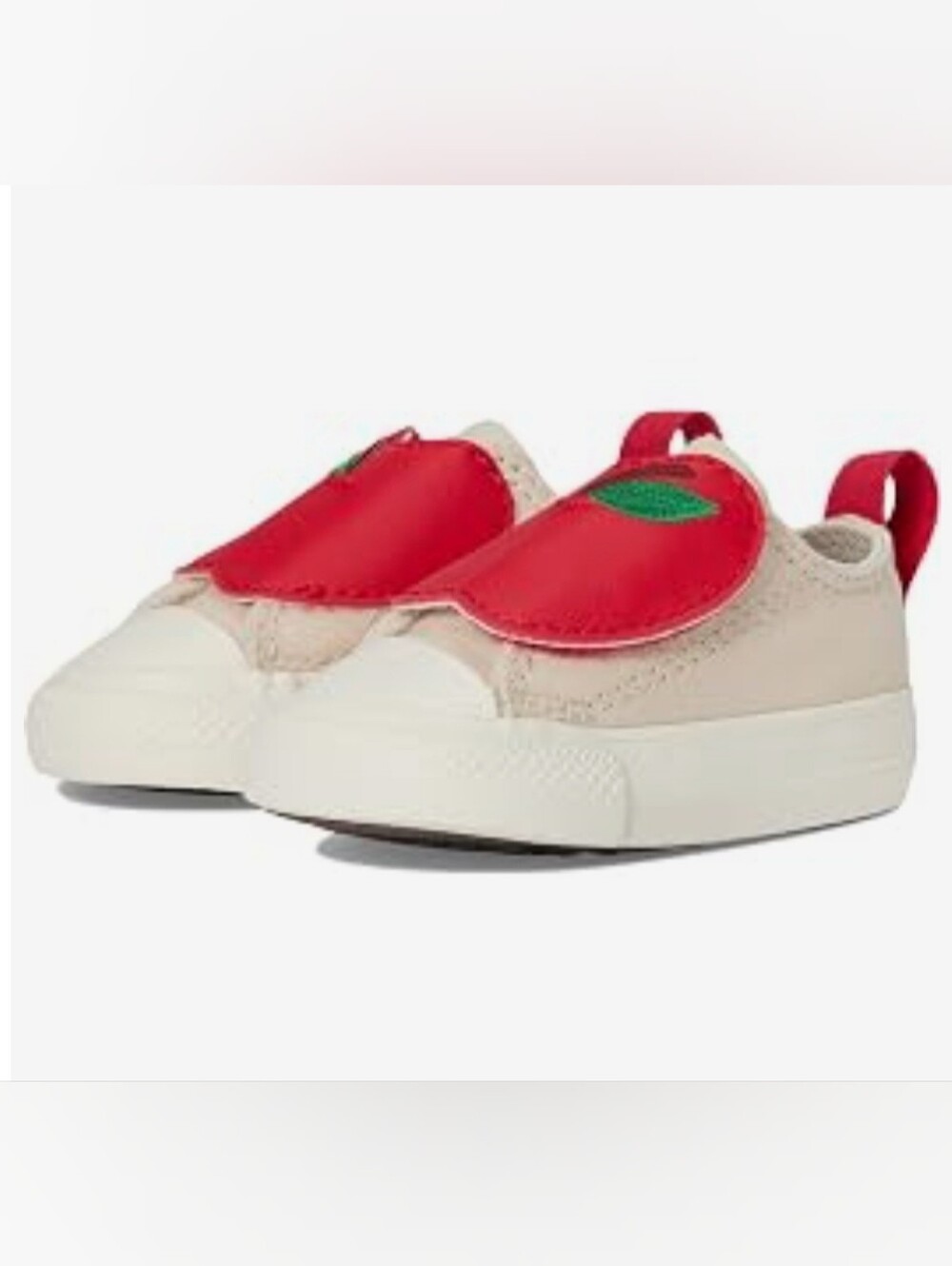 Converse Kids Beige Sneakers with Red Apple Accent - Size 4 Toddler